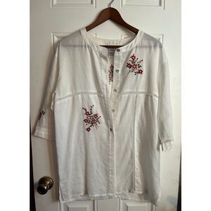 Vintage 100% linen shirt floral embroidery Jordan medium